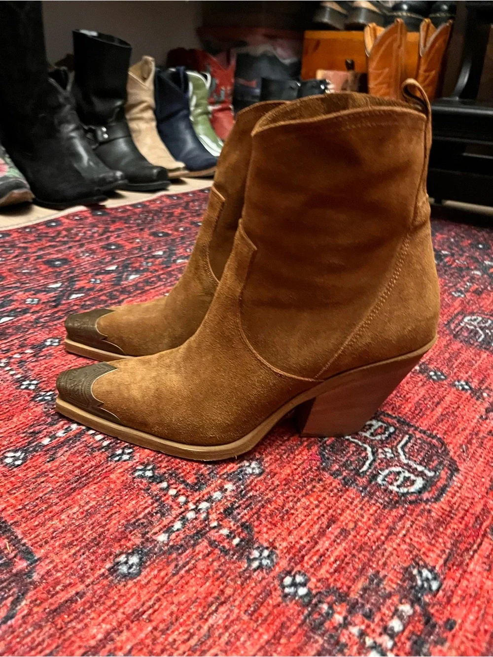 Sundance Cognac Suede Boot with Brass Toe